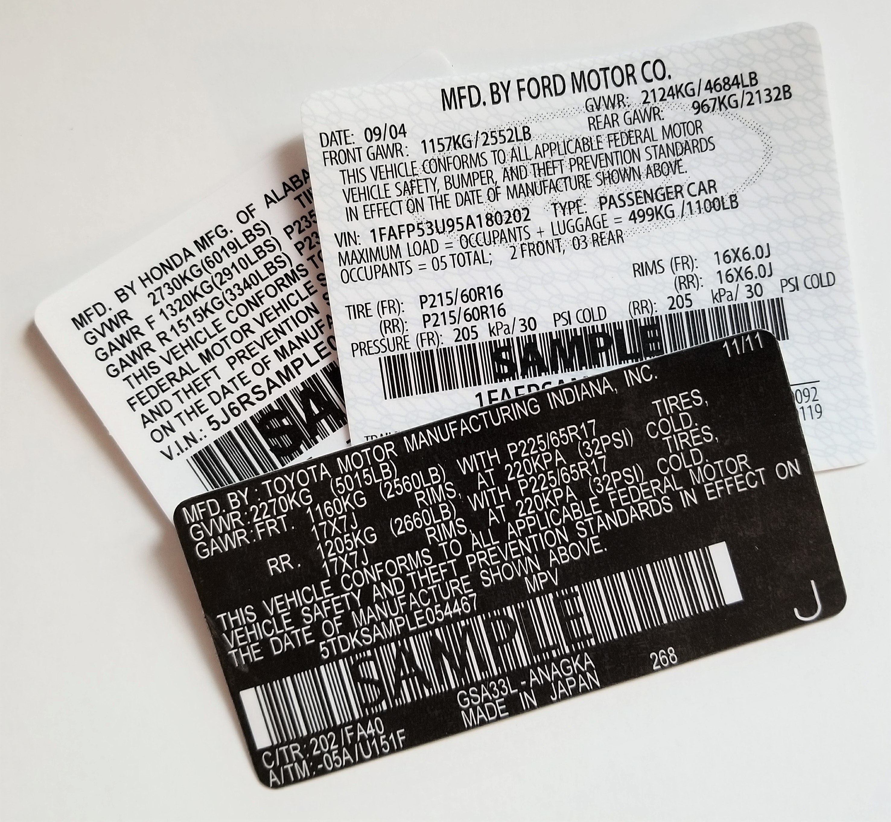 Toyota Vin Labels Labels, Vin, Passenger