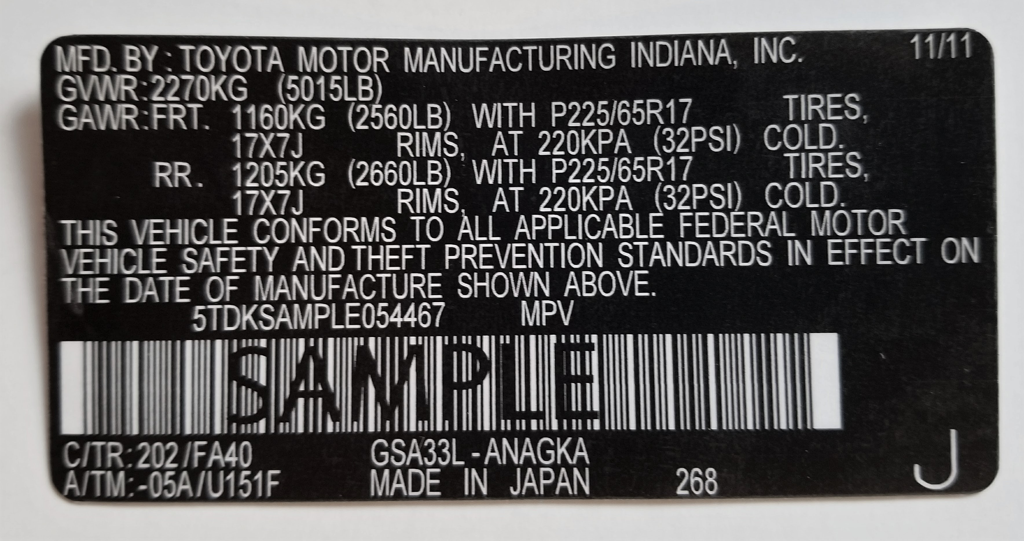 Pin By Vins Labels On Replacement Vin Labels Motor Vehicle Safety Theft Prevention Toyota Motors